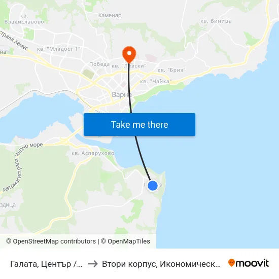 Галата, Център / Galata, Center to Втори корпус, Икономически Университет - Варна map