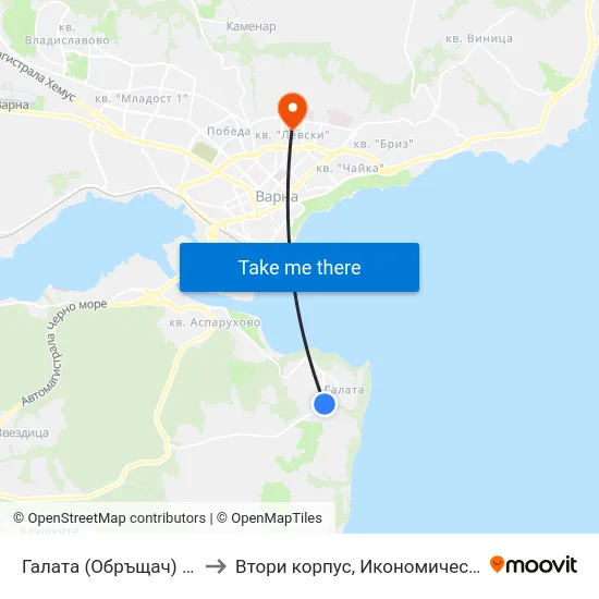 Галата (Обръщач) / Galata (Tumbler) to Втори корпус, Икономически Университет - Варна map