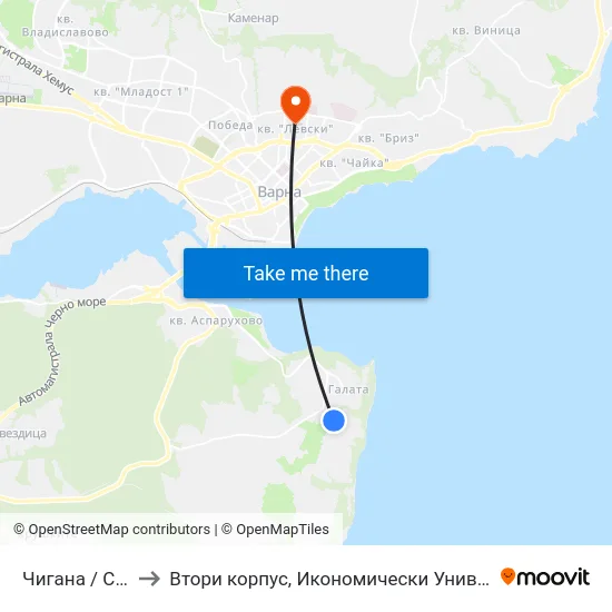 Чигана / Chigana to Втори корпус, Икономически Университет - Варна map