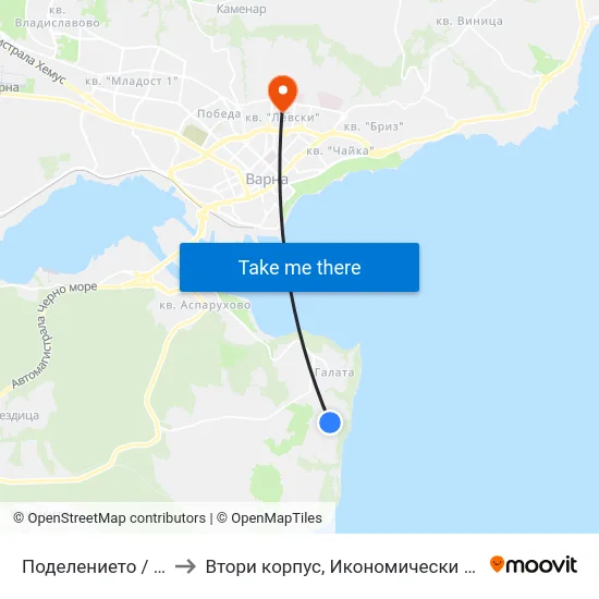 Поделението / Podelenieto to Втори корпус, Икономически Университет - Варна map