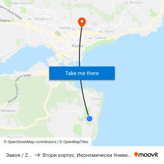 Завоя / Zavoya to Втори корпус, Икономически Университет - Варна map