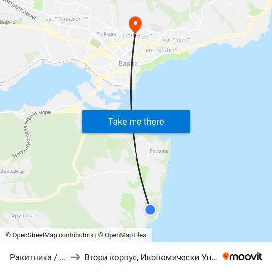 Ракитника / Rakitnika to Втори корпус, Икономически Университет - Варна map