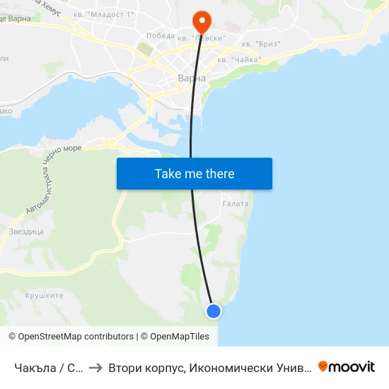 Чакъла / Chakala to Втори корпус, Икономически Университет - Варна map