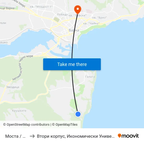 Моста / Mosta to Втори корпус, Икономически Университет - Варна map