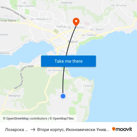 Лозарска / Wine to Втори корпус, Икономически Университет - Варна map