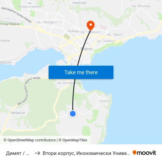 Димят / Dimyat to Втори корпус, Икономически Университет - Варна map