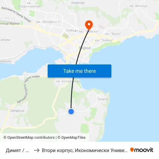 Димят / Dimyat to Втори корпус, Икономически Университет - Варна map