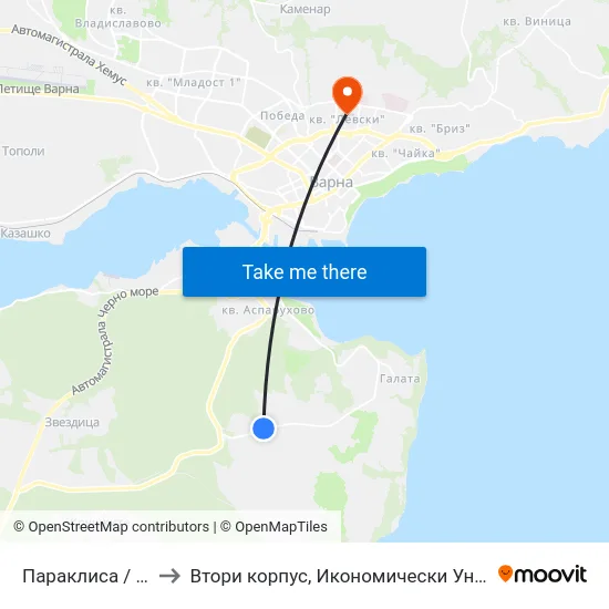 Параклиса / Paraklisa to Втори корпус, Икономически Университет - Варна map