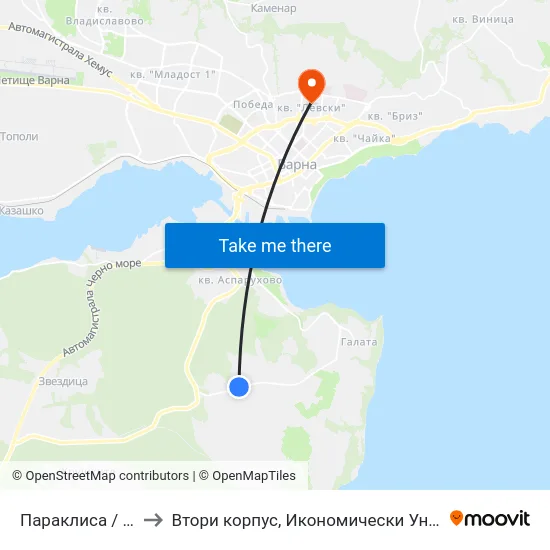 Параклиса / Paraklisa to Втори корпус, Икономически Университет - Варна map