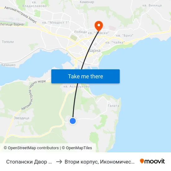 Стопански Двор / Stopanski Dvor to Втори корпус, Икономически Университет - Варна map