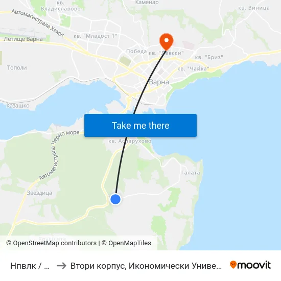 Нпвлк / Npvlk to Втори корпус, Икономически Университет - Варна map