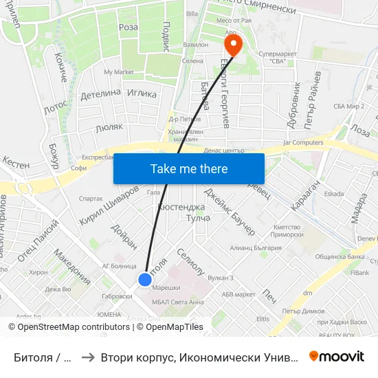 Битоля / Bitolya to Втори корпус, Икономически Университет - Варна map
