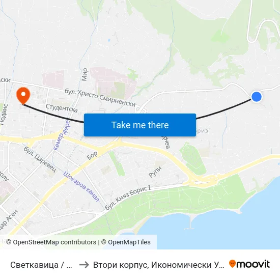 Светкавица / Svetkavitsa to Втори корпус, Икономически Университет - Варна map