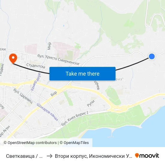 Светкавица / Svetkavitsa to Втори корпус, Икономически Университет - Варна map