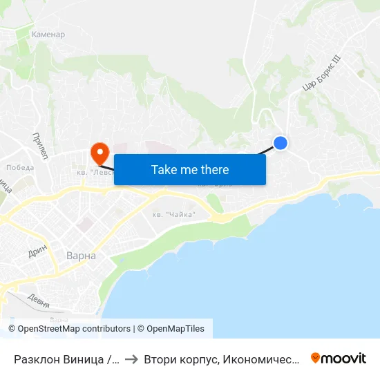 Разклон Виница / Razklon Vinitsa to Втори корпус, Икономически Университет - Варна map