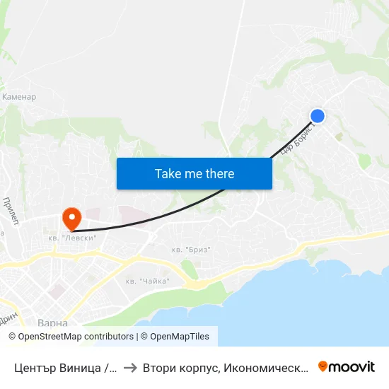 Център Виница / Vinitsa Centre to Втори корпус, Икономически Университет - Варна map