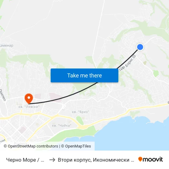 Черно Море / Cherno More to Втори корпус, Икономически Университет - Варна map