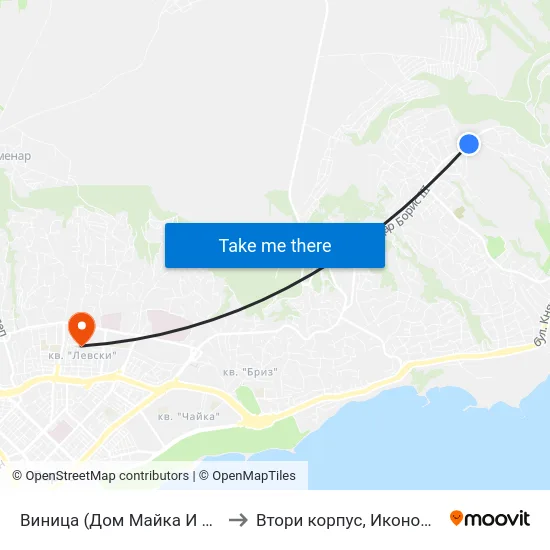 Виница (Дом Майка И Дете) / Vinitsa (Children's Home) to Втори корпус, Икономически Университет - Варна map