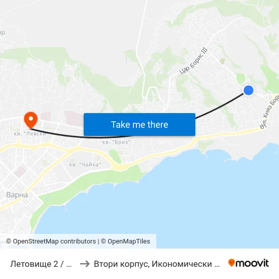 Летовище 2 / Letovishte 2 to Втори корпус, Икономически Университет - Варна map