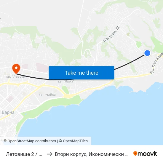 Летовище 2 / Letovishte 2 to Втори корпус, Икономически Университет - Варна map