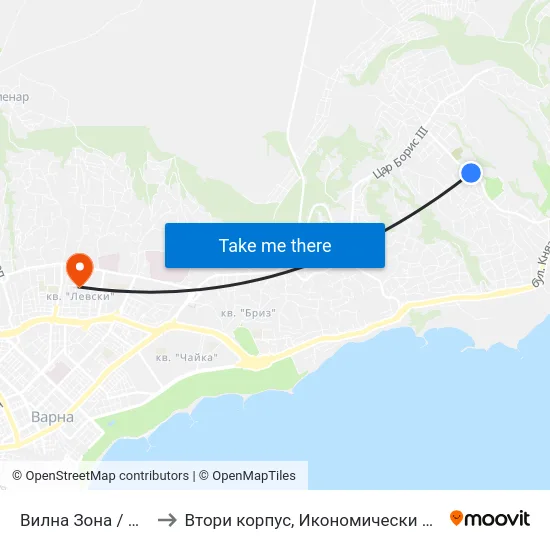 Вилна Зона / Village Zone to Втори корпус, Икономически Университет - Варна map