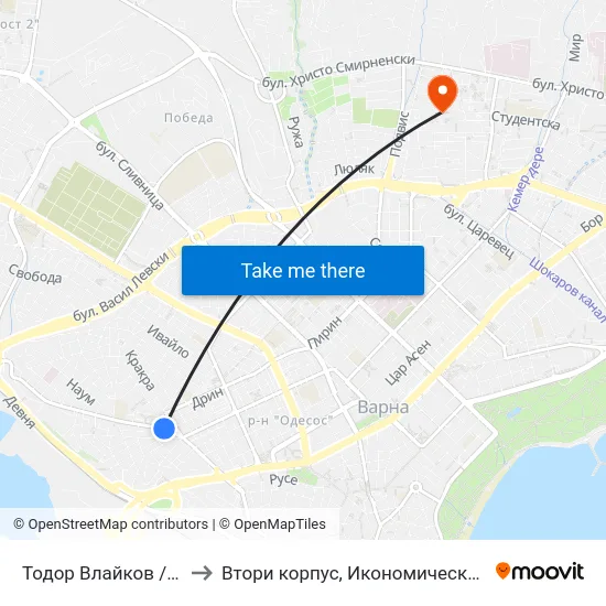 Тодор Влайков / Todor Vlaykov to Втори корпус, Икономически Университет - Варна map
