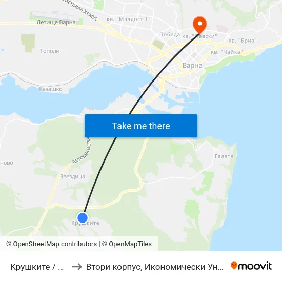 Крушките / Krushkite to Втори корпус, Икономически Университет - Варна map