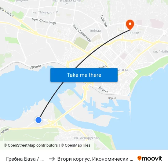 Гребна База / Grebna Baza to Втори корпус, Икономически Университет - Варна map
