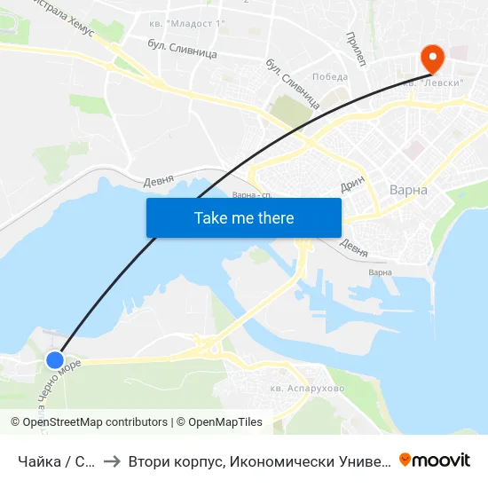 Чайка / Chayka to Втори корпус, Икономически Университет - Варна map