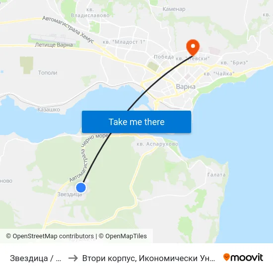 Звездица / Zvezdica to Втори корпус, Икономически Университет - Варна map