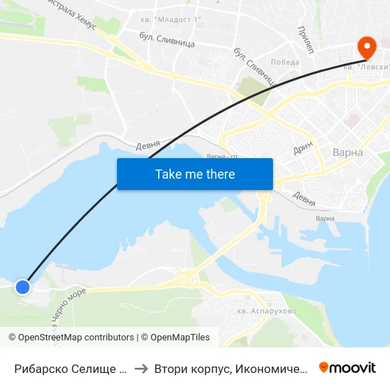Рибарско Селище / Ribarsko Selishte to Втори корпус, Икономически Университет - Варна map