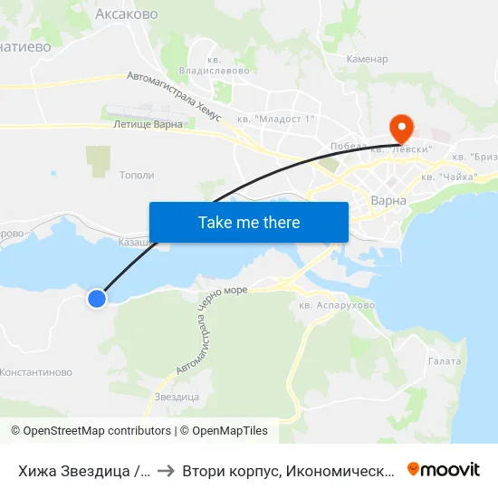 Хижа Звездица / Zvezditsa Hut to Втори корпус, Икономически Университет - Варна map