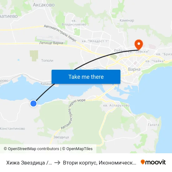 Хижа Звездица / Zvezditsa Hut to Втори корпус, Икономически Университет - Варна map