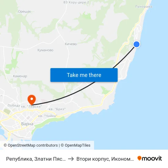 Република, Златни Пясъци / Republic, Golden Sands to Втори корпус, Икономически Университет - Варна map