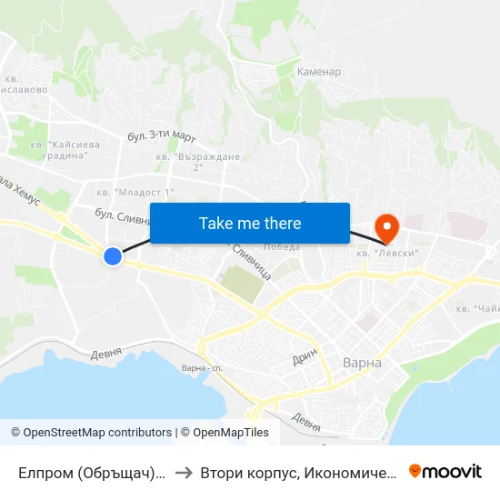 Елпром (Обръщач) / Elprom (Tumbler) to Втори корпус, Икономически Университет - Варна map