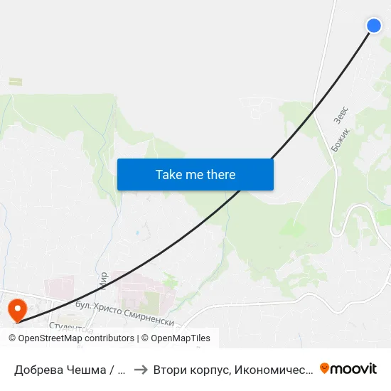 Добрева Чешма / Dobreva Cheshma to Втори корпус, Икономически Университет - Варна map