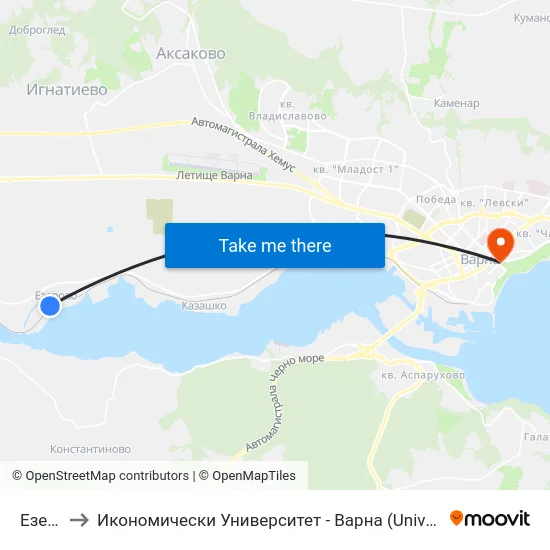 Езерово to Икономически Университет - Варна (University of Economics - Varna) map