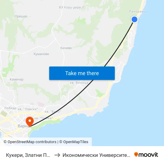 Кукери, Златни Пясъци / Kukeri, Golden Sands to Икономически Университет - Варна (University of Economics - Varna) map