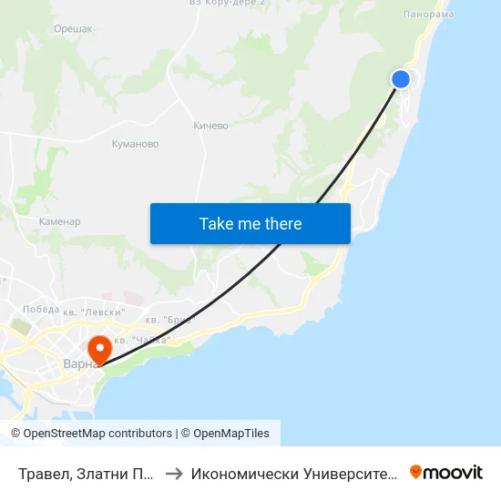 Травел, Златни Пясъци / Travel, Golden Sands to Икономически Университет - Варна (University of Economics - Varna) map