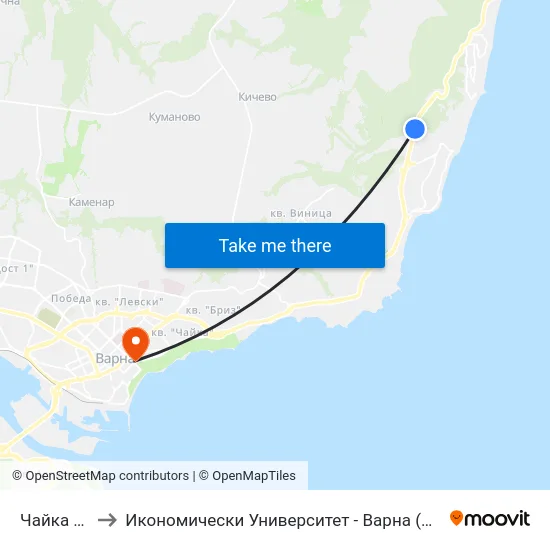 Чайка / Chayka to Икономически Университет - Варна (University of Economics - Varna) map