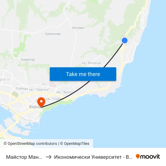 Майстор Манол / Maystor Manol to Икономически Университет - Варна (University of Economics - Varna) map