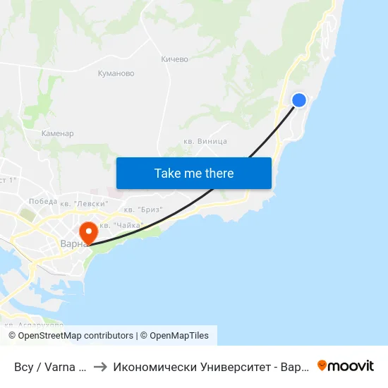 Всу / Varna Free University to Икономически Университет - Варна (University of Economics - Varna) map