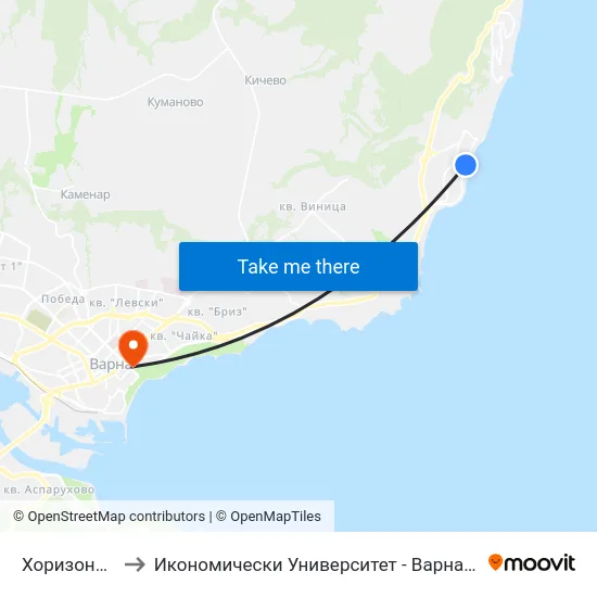 Хоризонт / Horizont to Икономически Университет - Варна (University of Economics - Varna) map