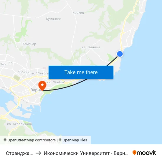 Странджа / Strandzha to Икономически Университет - Варна (University of Economics - Varna) map
