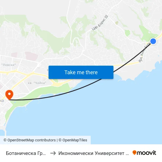 Ботаническа Градина / Botanical Garden to Икономически Университет - Варна (University of Economics - Varna) map