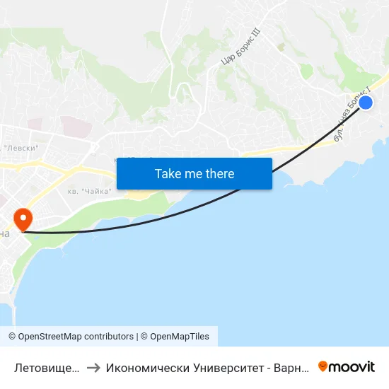 Летовище / Letovishte to Икономически Университет - Варна (University of Economics - Varna) map