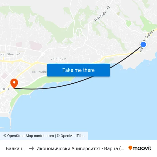 Балкан / Balkan to Икономически Университет - Варна (University of Economics - Varna) map