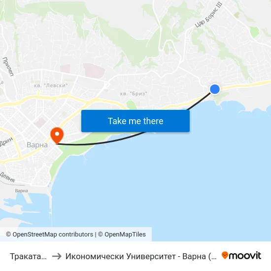 Траката / Trakata to Икономически Университет - Варна (University of Economics - Varna) map