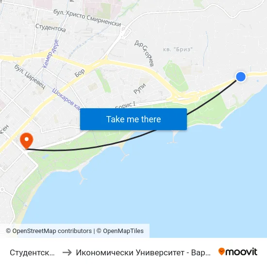 Студентска / Studentska to Икономически Университет - Варна (University of Economics - Varna) map