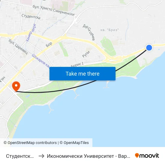 Студентска / Studentska to Икономически Университет - Варна (University of Economics - Varna) map